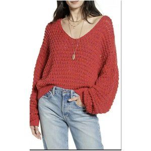 Free People Red V-Neck Sweater